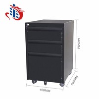 Mobile three drawer pedestal black door filing cabinet