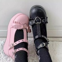 New Sweet Heart Buckle Wedges Mary Janes Women Pink T-Strap Chunky Platform Lolita Shoes Woman Punk Gothic Cosplay Shoes