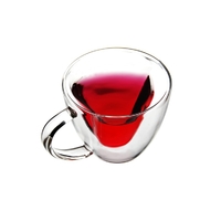 Manufacturer Custom Logo Insulated Heart Shaped Double Wall Glass Coffee Mug Tea Cup with Handle