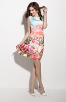 more images of Round neck sleeveless print A line dress