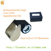 LED UV light optical lens diamond jewelry triplet magnifier and loupe 30x magnification