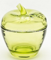 Cute apple shape glass jar olive green with lid home glass jar