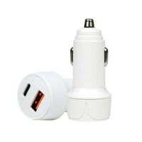 more images of White Dual-Port Car Charger with 1 USB-C Port (20W) and 1 USB-A Port (12W)
