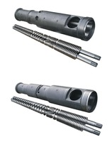 Conical twin screw and barrel for PVC profiles