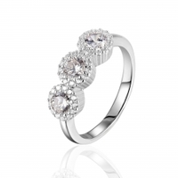 more images of LivingPal Sterling Silver Three Stone Round  with Round Side Stones Highest Quality CZ Ring