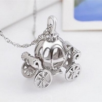 LivingPal S925 Sterling Silver Rhodium Plated Cz Crystal Cinderella's Pumpking Carriage Halloween Pendant Necklace