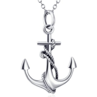 more images of LivingPal Sterling Silver vintage style Ship Rope Anchor Pendant Necklace Cable Chain 18"