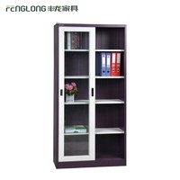 Luoyang Steel Office Cupboard Supplier Double Glass Sliding Door File Cabinet Corner Glass Display cabinet With 4 Shelves