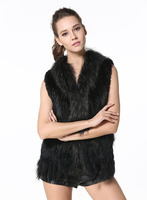 MEEFUR Rabbit Fur Vests with Raccoon Fur Collar Real Fur Knitted Women Waistcoat