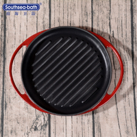 Round handle enamel cast iron grill pan