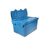 Durable plastic nesting turnover box/container with attached lid