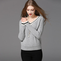 more images of New style design long sleeve V-neck sweater long pullover knitted sweater for women
