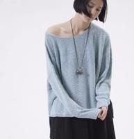 Hot-Selling Side Slit Light Blue Sweater Loose Cotton Wear