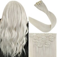 Full Shine PU Seamless Clip in Extensions 100% Remy Human Hair 8 Pieces White Blonde (#1000)