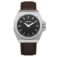 STAINLESS-STEEL MEN'S WATCH WITH BROWN LEATHER STRAP MANUFACTURER