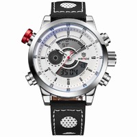 more images of New Weide Sport Watch Men Genuine Leather Black Strap Analog Quartz Watches