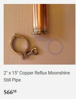 2" x 15" Copper Reflux Moonshine Still Pipe  ($66.38)