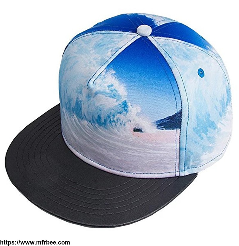 custom_new_fashion_supreme_5_panel_sublimate_printing_sea_wave_snapback_hat_with_flat_leather_brim