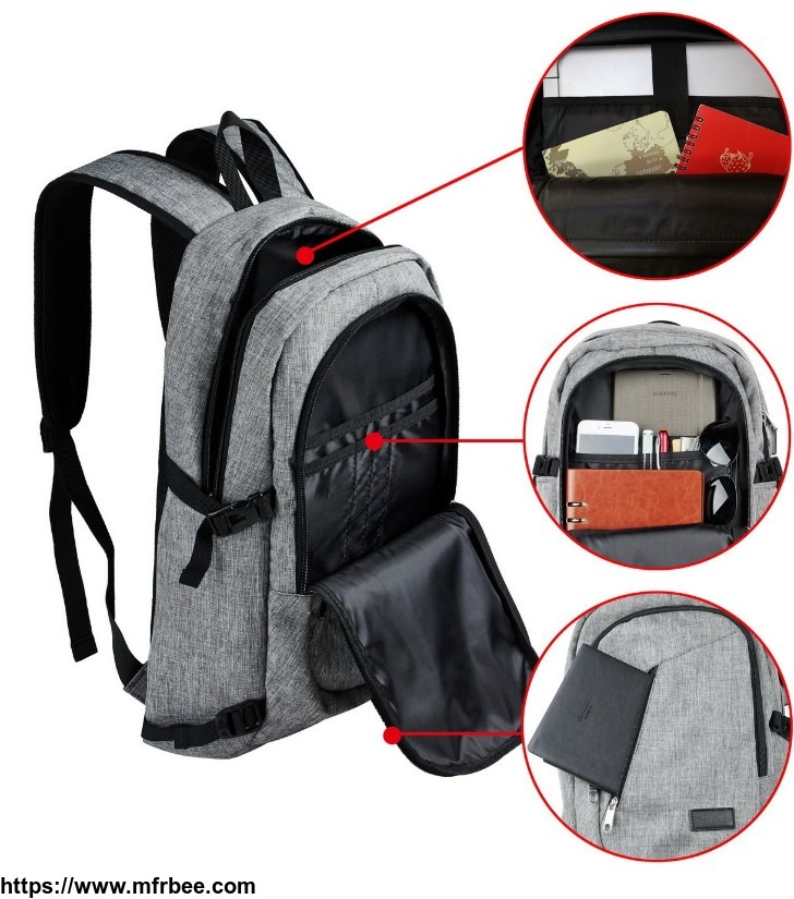 travelambo_business_water_resistant_polyester_laptop_backpack_travel_bag_with_usb_charging_port_and_lock_fits_under_17_inch_laptop_and_notebook_gray_