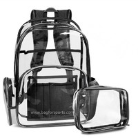 Clear Backpack with Cosmetic Bag,Multi-Pockets Clear Transparent PVC School Backpack Casual Backpack with Comfortable Shoulder Straps Fits 15.6 Laptop for Women and Men (Black)