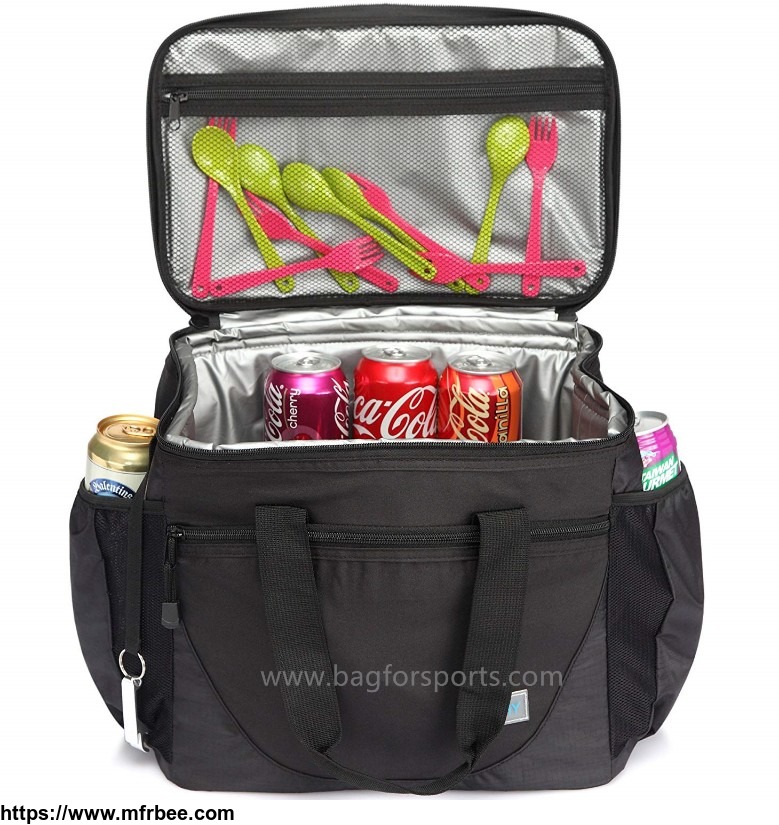 large_cooler_bag_30_can_23l_insulated_leakproof_picnic_lunch_bag_multi_pockets_for_camping_beach_travel_fishing_with_detachable_shoulder_strap_beer_opener_black