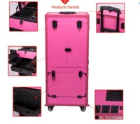 2016 Newest Design Professional Pink Pvc Makeup Trolley Case With Touch Screen Mirror Light
