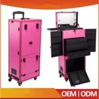 more images of 2016 Newest Design Professional Pink Pvc Makeup Trolley Case With Touch Screen Mirror Light