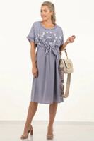 more images of Embroidered Short-Sleeve Dress With Adjustable Belt
