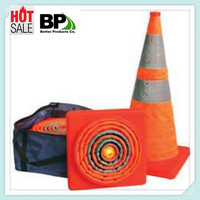 Yellow and orange plastic traffic cones 16