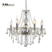 Good quality Interior Lighting 5 Arms Champagne Glass Crystal Chandeliers for Living room