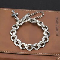 more images of 2022 Men's Retro Fashion Personality Circle Cross Silver Bracelet For Sale