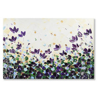 Hand Painted Knife Palette Flower Oil Painting Wall Art - Modern Thick texture Blossom Canvas Art Floral Purple 36*24 Inch