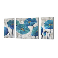 3 Panels Modern Prints Artwork Blue Abstract wall Decor Floral Paintings