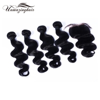 Indian virgin hair 4 bundles Body Wave with 3.5"*4" Free part lace top closure