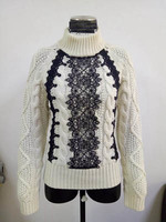 high quality winter warm ladies cable knit pullover with lace manufacture