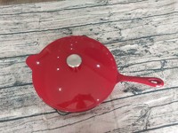 Red Enameled Cast Iron Skillet with Long Handle