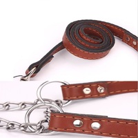 more images of High quality PU Leash Rope with P shape Chain Collar Set for Big Dog and Middle Dog