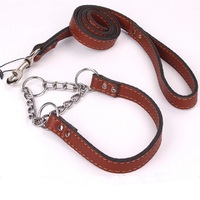 more images of High quality PU Leash Rope with P shape Chain Collar Set for Big Dog and Middle Dog