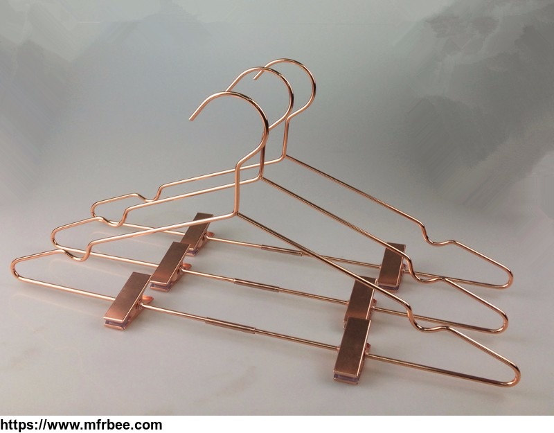 copper_metal_wire_clothes_hanger_with_clips_for_pants