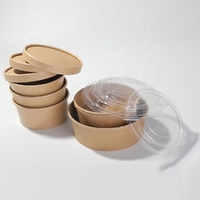 customized 500ml disposable takeaway salad round container kraft paper bowl with lid