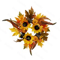 Puindo Artificial Customized Harvest Wreaths Plastic Sunflower For Autumn Thanksgiving Door and Window Home Decor
