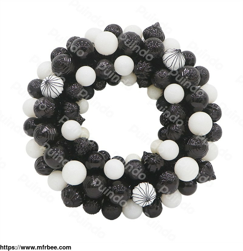 puindo_wholesale_customized_black_and_white_christmas_ball_wreath_festival_ornament_for_halloween_party_hanging_decorations