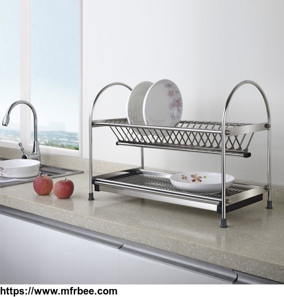 free_standing_dual_tier_dish_rack_with_draining_plate