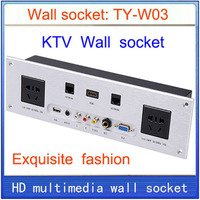 Wall socket Universal plug HDMI VGA USB Network RJ45 Video information outlet panel /multimedia home hotel KTV wall socket TY-W03 silver