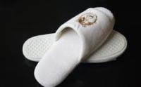 more images of luxury customised velour hotel slipper with embroidery and TPR sole hotel slipper
