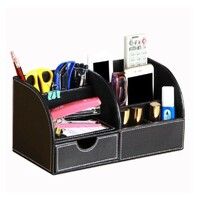 more images of Leather PU Pen Container, Stationery Storage Container Office Desktop Organizer