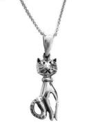 .925 Sterling Silver Cat Kitty Kitten Charm Pendant Necklace 18"
