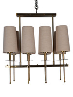 Savoy Long Arm Antique Gold Rectangle 8 Light Chandelier with Beige Fabric Shades