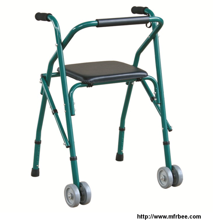 two_button_release_folding_walker_with_foldable_seat_and_4_front_wheels