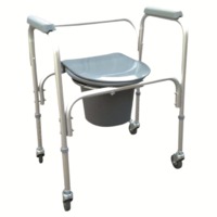 more images of Aluminum Lightweight Commode Chair With Plastic Armrests & 3” Wheels